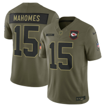 Men's Kansas City Chiefs #15 Patrick Mahomes Olive 2025 F.U.S.E. Salute to Service Limited Jersey