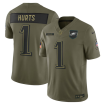 Men's Philadelphia Eagles #1 Jalen Hurts Olive 2025 F.U.S.E. Salute to Service Limited Jersey