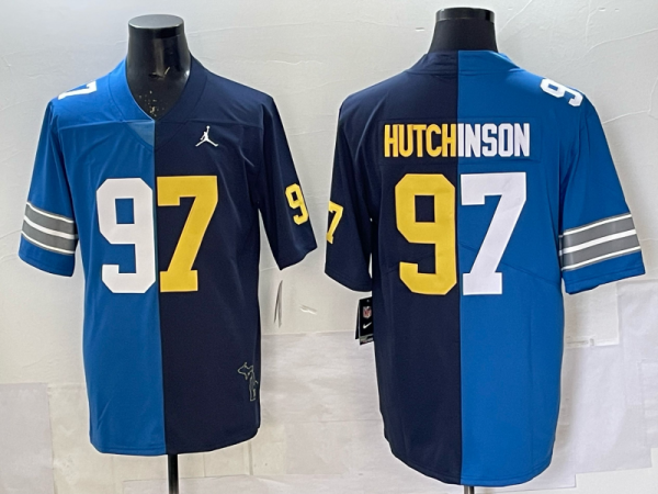 Men's Detroit Lions #97 Aidan Hutchinson Navy/Blue Split  Vapor Untouchable Limited Jersey