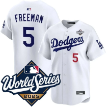 Men's Los Angeles Dodgers #5 Freddie Freeman White 2025 World Series Home Stitched Jersey