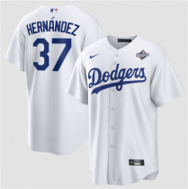 Men's Los Angeles Dodgers #37 Teoscar Hernández White 2025 World Series Home Stitched Jersey