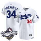 Men's Los Angeles Dodgers #34 Fernando Valenzuela White 2025 World Series Home Stitched Jersey