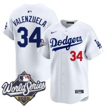 Men's Los Angeles Dodgers #34 Fernando Valenzuela White 2025 World Series Home Stitched Jersey