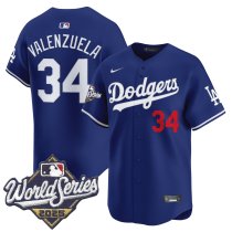 Men's Los Angeles Dodgers #34 Fernando Valenzuela Blue 2025 World Series Home Stitched Jersey