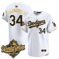 Men's Los Angeles Dodgers #34 Fernando Valenzuela White 2025 World Series Vapor Premier Limited Jersey