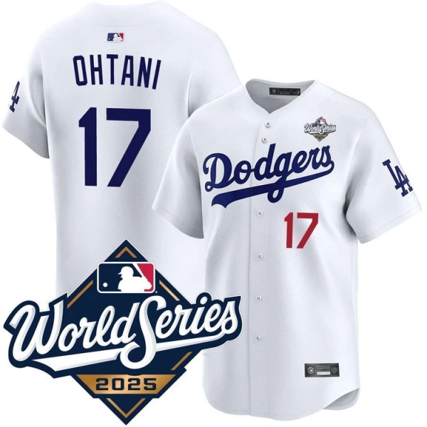 Men's Los Angeles Dodgers #17 Shohei Ohtani White 2025 World Series Home Stitched Jersey
