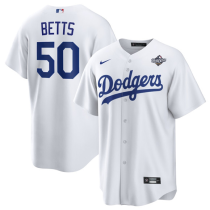 Men's Los Angeles Dodgers #50 Mookie Betts White 2025 World Series Home Stitched Jersey