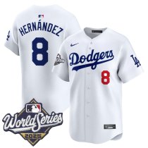Men's Los Angeles Dodgers #8 Kike Hernandez White 2025 World Series Home Stitched Jersey