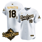 Men's Los Angeles Dodgers #18 Yoshinobu Yamamoto White 2025 World Series Vapor Premier Limited Jersey