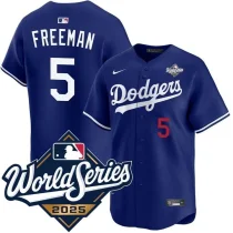 Men's Los Angeles Dodgers #5 Freddie Freeman Blue 2025 World Series Home Stitched Jersey