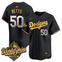 Men's Los Angeles Dodgers #50 Mookie Betts Black 2025 World Series Vapor Premier Limited Jersey
