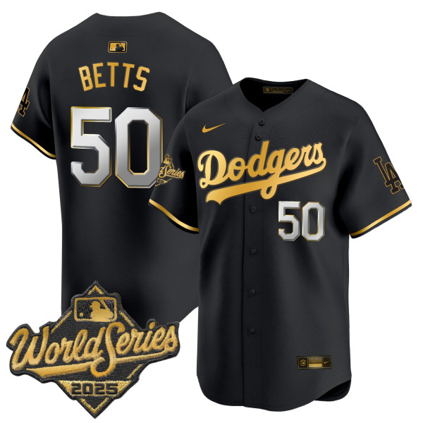Men's Los Angeles Dodgers #50 Mookie Betts Black 2025 World Series Vapor Premier Limited Jersey