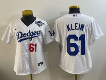 Women Los Angeles Dodgers #61 Klein White 2025 World Series Stitched Baseball Jersey