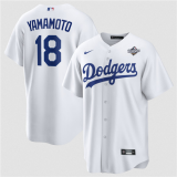 Men's Los Angeles Dodgers #18 Yoshinobu Yamamoto White 2025 World Series Home Stitched Jersey