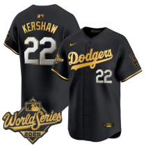 Men's Los Angeles Dodgers #22 Clayton Kershaw Black 2025 World Series Vapor Premier Limited Jersey