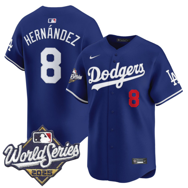 Men's Los Angeles Dodgers #8 Kike Hernandez Blue 2025 World Series Home Stitched Jersey