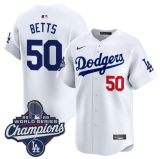 Men's Los Angeles Dodgers #50 Mookie Betts White 2025 Champions Stitched Jersey