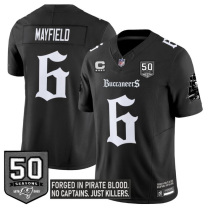 Men's Tampa Bay Buccaneers #6 Baker Mayfield Black F.U.S.E. 50th Season & 4-Star C Patch Jersey