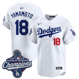 Men's Los Angeles Dodgers #18 Yoshinobu Yamamoto White 2025 Champions Stitched Jersey