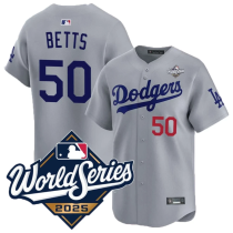 Men's Los Angeles Dodgers #50 Mookie Betts Grey 2025 World Series Home Stitched Jersey