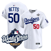 Men's Los Angeles Dodgers #50 Mookie Betts White 2025 World Series Home Stitched Jersey