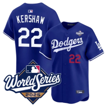 Men's Los Angeles Dodgers #22 Clayton Kershaw Royal 2025 World Series Jersey