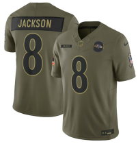 Men's Baltimore Ravens #8 Lamar Jackson Olive 2025 F.U.S.E. Salute to Service Limited Jersey