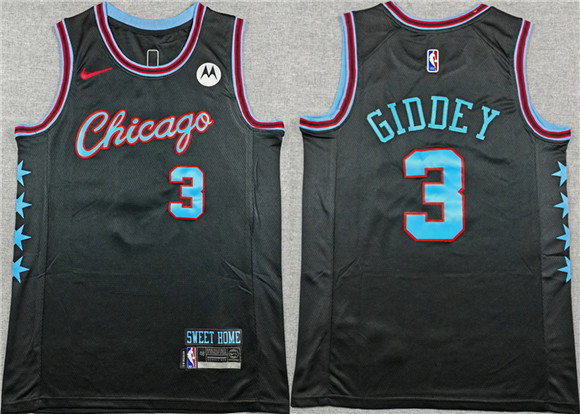 Men's Chicago Bulls #3 Josh Giddey Black 2025-26 City Edition Stitched Jersey