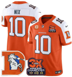 Men's Denver Broncos #10 Bo Nix Orange With C/3X Super Bowl Champs Patch 2024 F.U.S.E. Vapor Limited Stitched Football Jersey