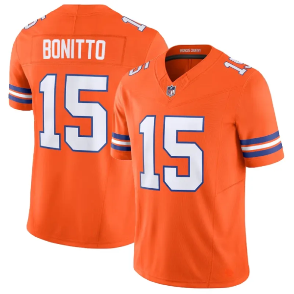 Youth Denver Broncos #15 Nik Bonitto Orange Mile High Collection F.U.S.E. 1977 Throwback Jersey