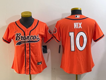 Women Denver Broncos #10 Bo Nix Orange Baseball Stitched Football Jersey