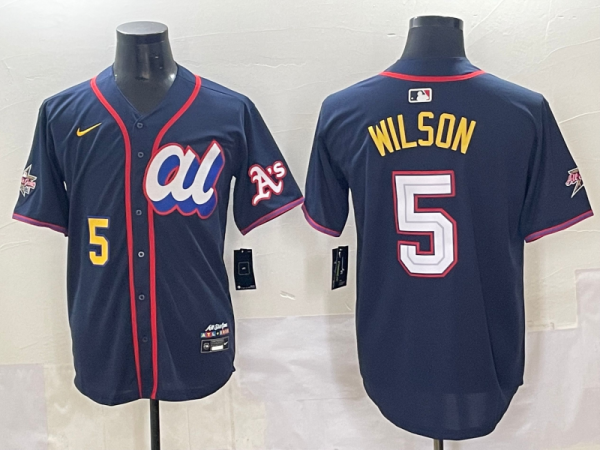 Men's Oakland Athletics #5 Jacob Wilson Navy 2025 All-Star Edition Limited Stitched Jersey