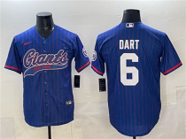 Men's New York Giants #6 Jaxson Dart Royal Pinstripe With Patch Cool Base Stitched Jersey