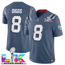 Men's New England Patriots #8 Stefon Diggs Storm Blue 2025 F.U.S.E. Super Bowl LX Patch Jersey