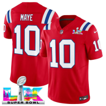 Men's New England Patriots #10 Drake Maye Red 2025 F.U.S.E. Super Bowl LX Patch Vapor Jersey