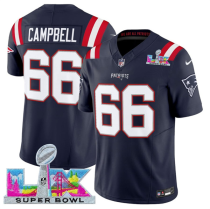 Men's New England Patriots #66 Will Campbell Navy 2025 F.U.S.E. Super Bowl LX Patch Vapor Jersey