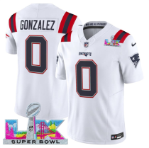 Men's New England Patriots #0 Christian Gonzalez White 2025 F.U.S.E. Super Bowl LX Patch Vapor Jersey