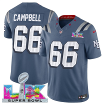 Men's New England Patriots #66 Will Campbell Storm Blue 2025 F.U.S.E. Super Bowl LX Patch Jersey