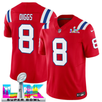 Men's New England Patriots #8 Stefon Diggs Red 2025 F.U.S.E. Super Bowl LX Patch Vapor Jersey
