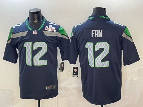 Men's Seattle Seahawks #12 Fan Navy 2025 F.U.S.E. Super Bowl LX Patch Vapor Jersey