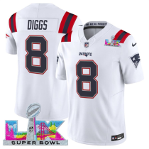 Men's New England Patriots #8 Stefon Diggs White 2025 F.U.S.E. Super Bowl LX Patch Vapor Jersey
