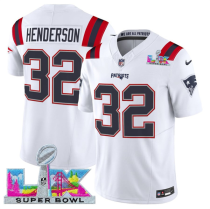 Men's New England Patriots #32 TreVeyon Henderson White 2025 F.U.S.E. Super Bowl LX Patch Vapor Jersey