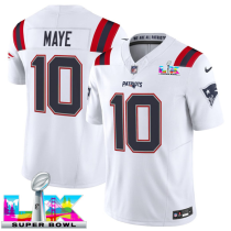 Men's New England Patriots #10 Drake Maye White 2025 F.U.S.E. Super Bowl LX Patch Vapor Limited Jersey