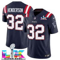 Men's New England Patriots #32 TreVeyon Henderson Navy 2025 F.U.S.E. Super Bowl LX Patch Vapor Jersey
