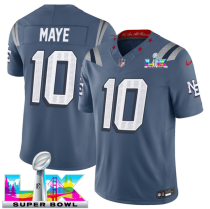 Men's New England Patriots #10 Drake Maye Storm Blue 2025 F.U.S.E. Super Bowl LX Patch Jersey