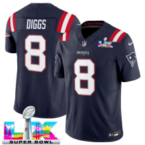 Men's New England Patriots #8 Stefon Diggs Navy 2025 F.U.S.E. Super Bowl LX Patch Vapor Jersey