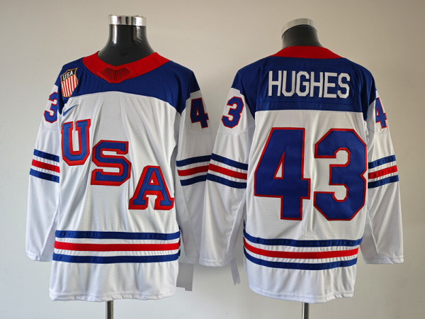 Men's USA #43 Quinn Hughes White 2025-2026 Stitched Jersey