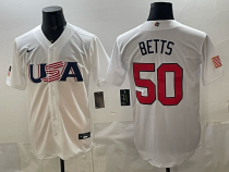 Men's USA Baseball #50 Betts White 2026 World Baseball Classic Jersey
