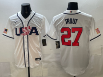 Men's USA Baseball #27 Trout White 2026 World Baseball Classic Jersey