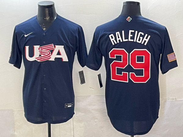 Men's USA Baseball #29 Cal Raleigh Navy 2026 World Baseball Classic Jersey